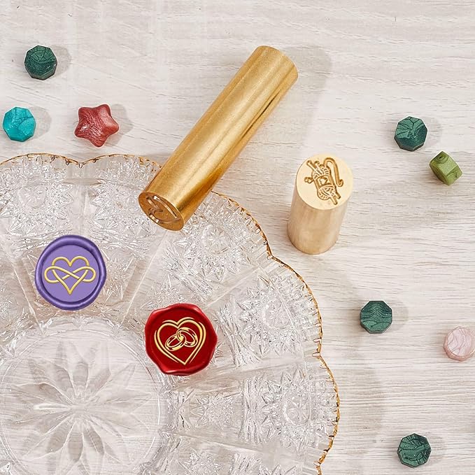 CRASPIRE 2 Side Pattern 15mm Mini Wax Seal Stamp Heart Rings Mobius Ring Love Brass Gold Column Sealing Wax Vintage Retro for Wedding Valentines Day Wedding Party Christmas Envelope Greeting Card