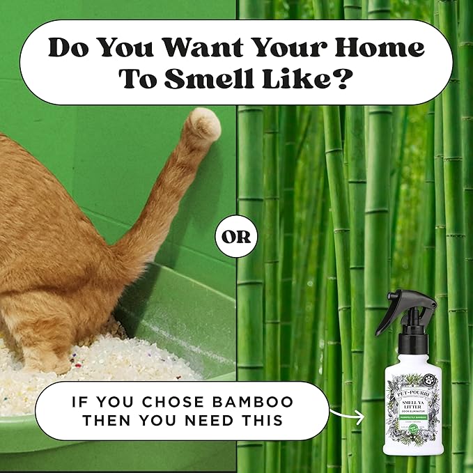 Pet-Pourri Smell Ya Litter Cat Litter Deodorizer Spray, Purrfectly Bamboo 3.4 Fl Oz, Up to 170 Uses, Pet Odor Remover with Essential Oils for Air, Carpet, Urine, Vet Recommended, Bergamot Bamboo Scent