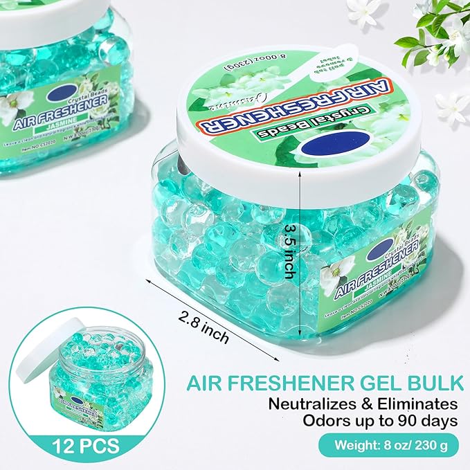 12 Pcs Air Freshener Gel Bulk Odor Eliminator Gel Beads 8 oz Long Lasting Air Freshener Beads Eliminates Odors in Home Bathrooms, Cars, Boats, Rvs and Pet Areas(Jasmine)