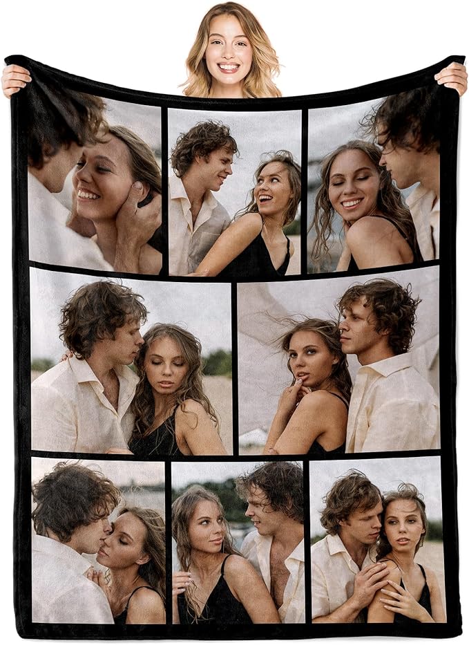 Ships Next Day Custom Photo Blanket for Valentine Day Personalized Thows Blanket with Picture Mothers Day Birthday Gift for Her/Him Customized Gifts for Girlfriend/Boyfriend - Printed in USA