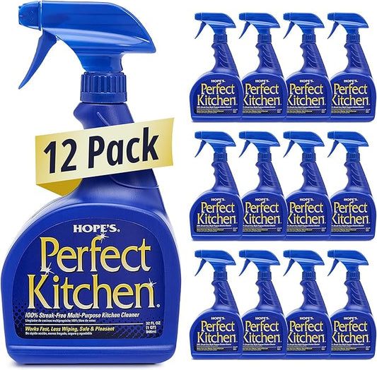HOPE'S Perfect Kitchen Cleaner Spray - 32 Oz No-Residue All Purpose Cleaning Spray - Multisurface Degreaser for Counters, Stoves, Microwaves, and More - Pet and Home Safe - Pack of 12