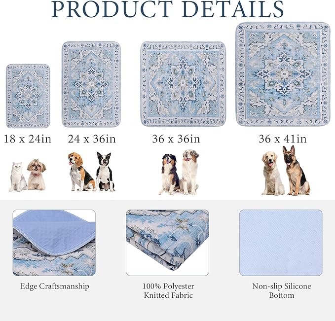 Homimp Washable Pee Pads for Dogs,4 Pack Reusable Puppy Pads Waterproof,Absorbent and Leakproof Dog Pee Pads,Non Slip Puppy Training Pads, Pet Mat for Floor, Crate, Couch, Whelping,Blue, 18"x24"