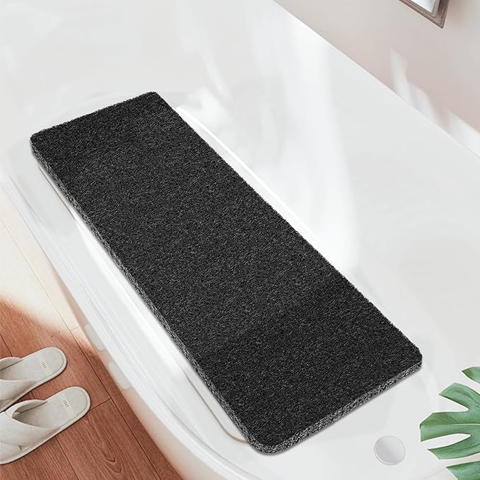 Joyhalo Shower Mats for Showers Anti Slip for Elderly, 47'' x 16'' Non Slip Bath Mat for Inside Shower, Bath Tub Mats for Bathroom Non Slip for Shower, PVC Loofah Bathroom Mats, Black