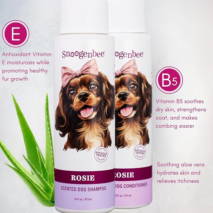 Rosie Dog Shampoo & Conditioner Combo 2 Pack - Floral Scented, Moisturizing & Hydrating - Makes Combing Easier, Promotes Fur Growth, Relieves Itchiness - 2 Bottles 16 oz