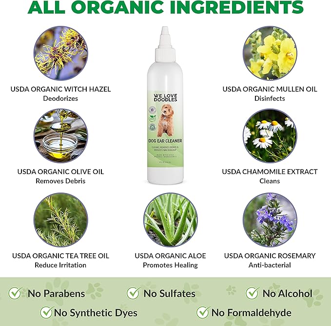 We Love Doodles Dog Teeth Cleaning Wipes & Ear Cleaner - Pet Dental Finger Wipes, Freshens Breath, Ear Wash & Clean Ear Drops for Dogs