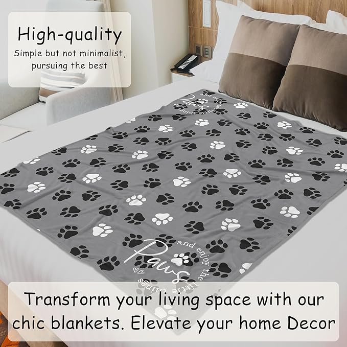 HIWX Dog Blanket, Dog Mom Lovers Owners Gifts for Women, Pet Lovers Gifts, Puppy Paws Print Throw Blanket for Couch Bed Sofa Living Room Bedroom Decor, 50x60 Inches