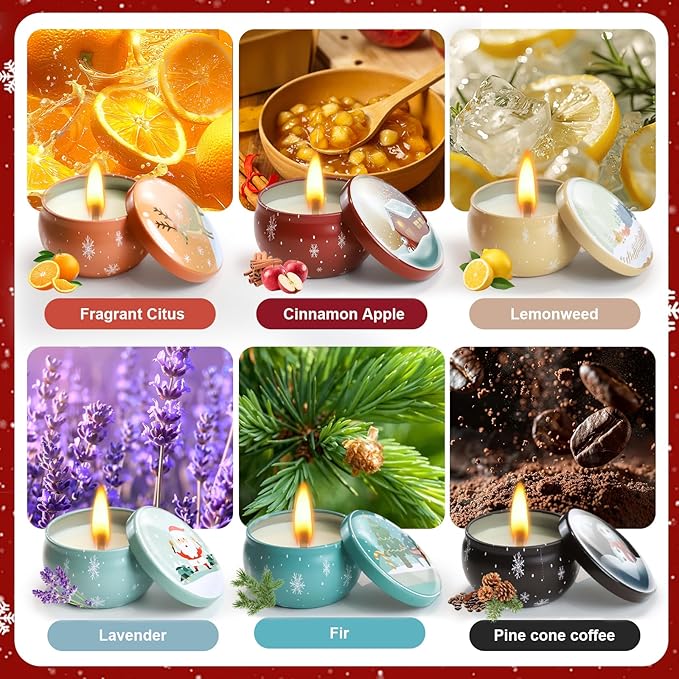 6 Pack Christmas Scented Candles with Natural Soy Wax, Long Lasting Aromatherapy Soy Candles for Home Scented, Christmas Candles Gift Set for Women & Friends