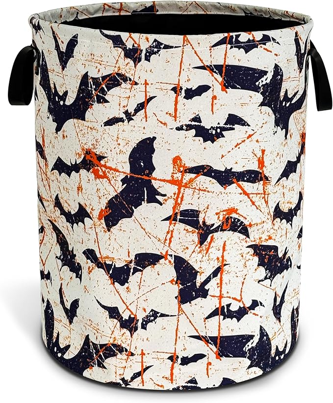 Bat Laundry Basket Goth Foldable Oxford Cloth Funny Tote Bag Laundry Hamper Clothes Storage Bucket Toy Organizer For Bathroom/Laundry Storage/Bedroom 18.9x16.5 Inch
