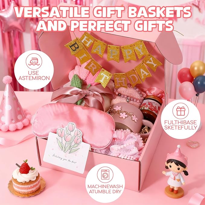 Zopeal Luxury Gift Box for Women, 12 Pcs Spa & Relax Set with Blanket, Mug, Candle, Socks, Hair Scrunchie, Keychain, Bath Sponge, Eye Mask, Greeting Card for Birthday, Thank You, Get Well Themed Gifts