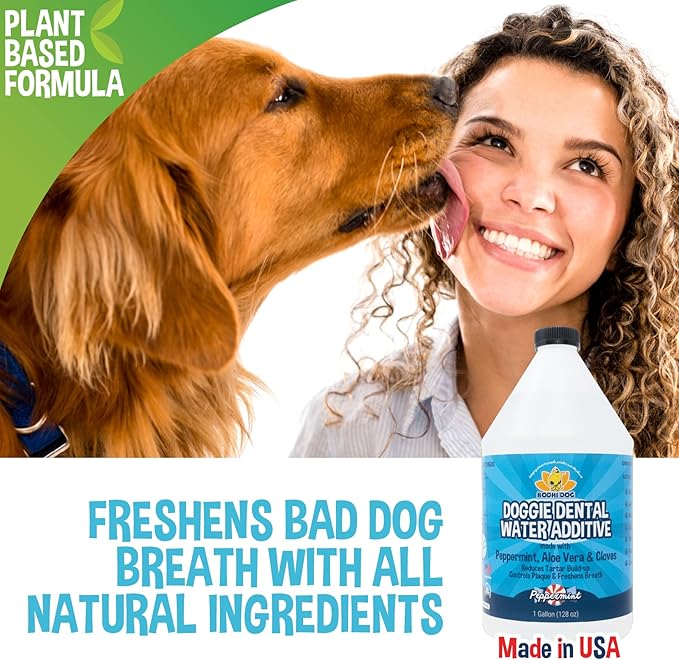 Bodhi Dog Peppermint Dental Water Additive for Dogs & Puppies - Freshens Breath, Reduces Tartar, Promotes Healthy Gums - Oral Care for Teeth & Breath - Supports Clean Mouth - Made in USA (128 Fl Oz)