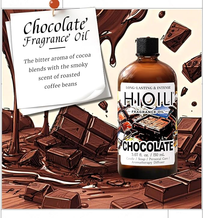 HIQILI Chocolate Fragrance Oil for DIY Candle, Soap & Bath Salts Making, Long Lasting Scents for Home Essential Oil Diffuser - 5.07 Fl Oz