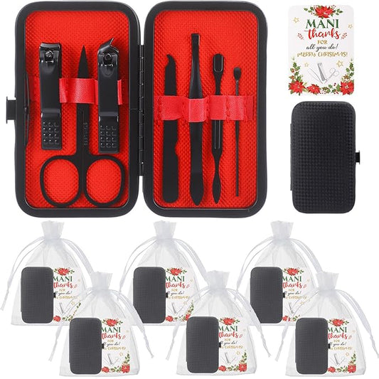 6 Nail Clippers Kits Christmas Gifts Manicure Set Nail Care Tools Fingernail Toenail Clipper Cutters Professional Stainless Steel Grooming Kit with Travel Case for Men Women Xmas Party Favors