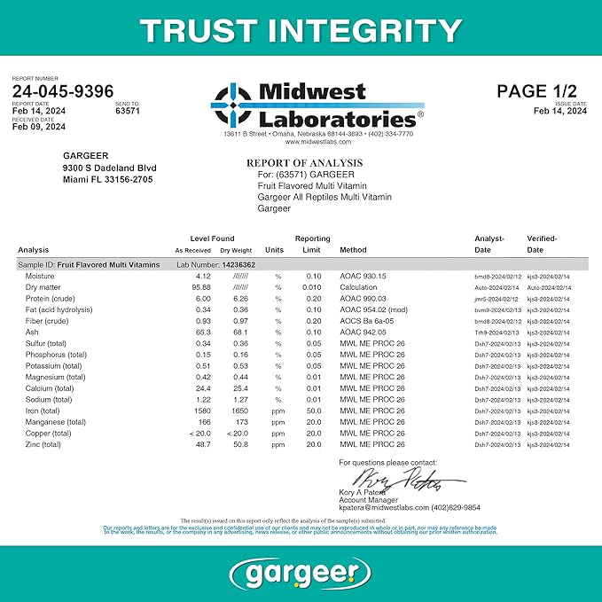 4oz Reptile Multi-Vitamin Supplement. Premium Ingredients, Rich with Organic Fruit, for Full Growth and Development Support. Boosted with Minerals and Amino Acids, Proudly Made in USA. Enjoy!