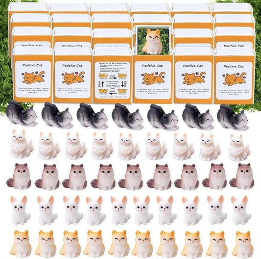 20 Set Positive Cat Gifts Bulk Employee Appreciation Gifts Box Breathing Gift Bulk for Coworker Team Back to Desk Pets Thank You Teacher Cat Ornaments with Cheer up Card Box