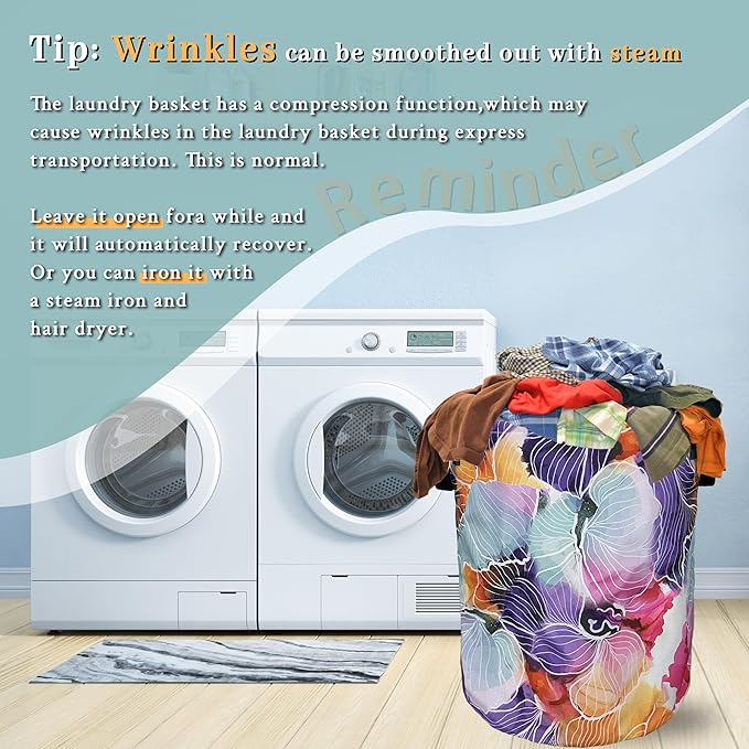 Abstract Watercolor Floral Laundry Basket Foldable With Handles Tote Bag Oxford Cloth Flowers Laundry Hamper Clothes Storage Bucket Toy Organizer 18.9" x 16.5" For Bathroom/Laundry/Bedroom