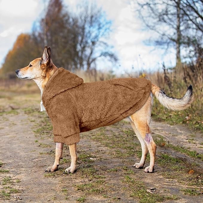 3XL Dog Sweaters for Large Dogs,Dog Hoodie,Warm Fuzzy Fleece Sweatshirt with Hood & Pocket,Leash Hole,Cozy Cold Weather Pet Clothes Sweater Hoodie for Large Dogs(Coffee,3XL)