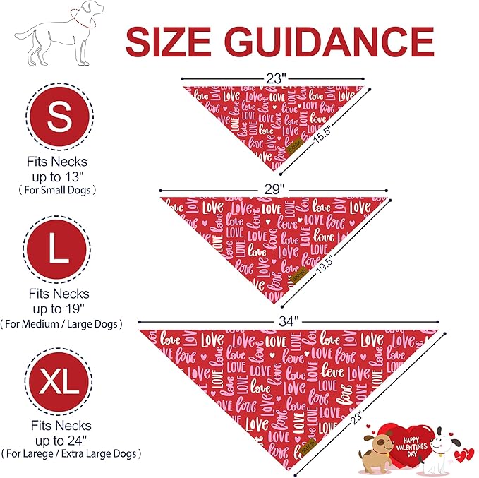 Valentines Dog Bandana - 2 Pack Triangle Dog Bandanas | Reversible Love and Heart Pet Scarf | Premium Durable Fabric | Boys & Girls | Holiday Bandana for Small and Medium Dogs (Small)