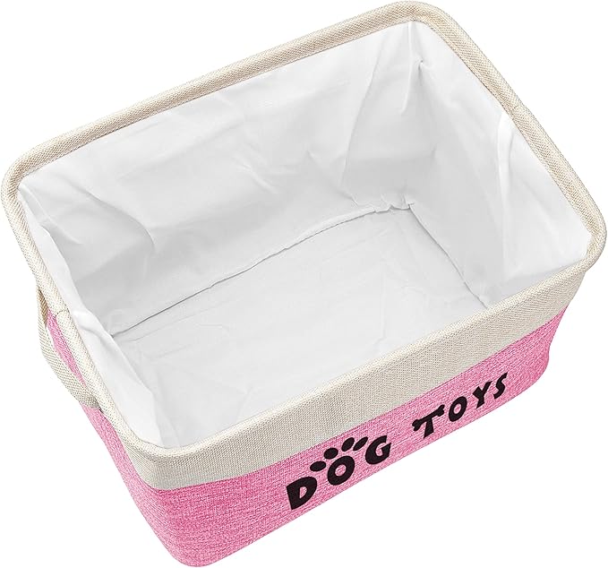 PET ARTIST Dog Toy Basket, Collapsible Dog Toy Bin Box with Comfortable Handles, Large Pet Toy Storage Organizer for Accessories, Toys, Coat & Clothing, Blanket & Leash, Pink, 15"x11"x9"