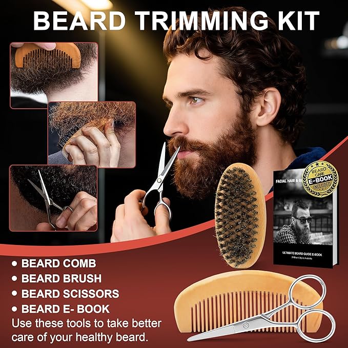 XIKEZAN Beard Care & Grooming Sets with Beard Oils, Balm, Wash, Conditioner, Brush, Comb, Scissors, Birthday Gifts for Men, Valentines Gifts for Him, Fathers Gifts for Dad, Christmas Stocking Stuffers