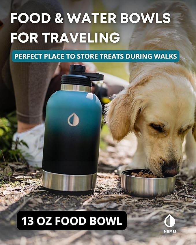 Dog Water Bottle, Insulated Dog Travel Water Bottle, Stainless Steel Pet Water Bottle Dispenser Portable Food and Water Bowl for Dogs with Carrying Case for Walking Dog Canteen Travel Kit