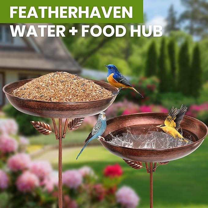 2 Pack Metal Bird Bath for Outside, Vintage Freestanding Birdbaths & Birdfeeder, Bird Baths Feeder Bowl for Outdoors Garden Patio Yard Lawn Decor