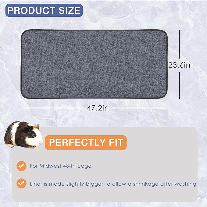 Guinea Pig Fleece Cage Liners, Washable Reusable Leakproof Guinea Pig Bedding Super Absorbent Guinea Pig Pee Pads Anti Slip Mat for Small Animals Rabbit Hamster Rat - 2 Pack 48" x 24"