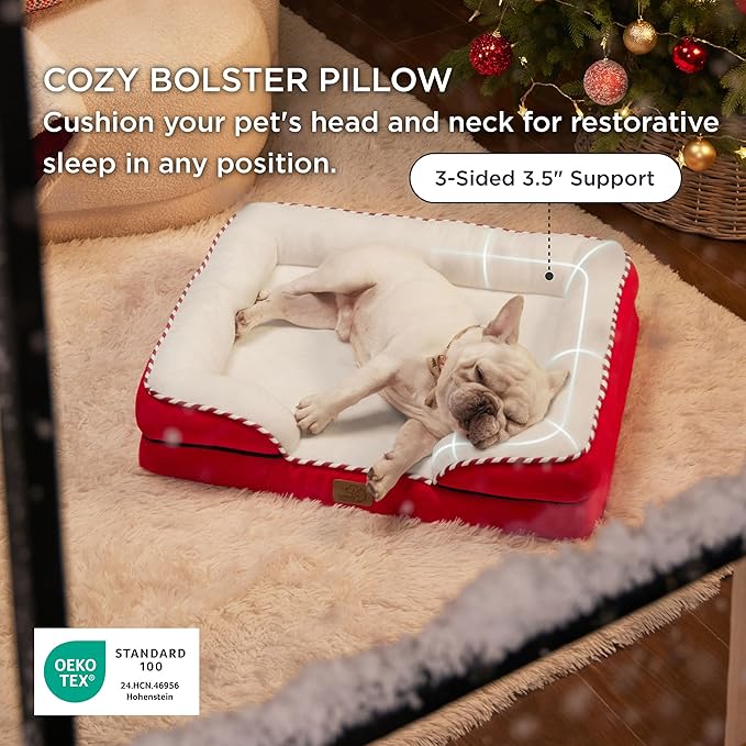 Bedsure Orthopedic Dog Bed Medium Size Dogs - Washable Medium Dog Cat Bed Waterproof, Comfort Pet Couch Sofa with Washable Removable Cover, Pets Bed with Nonskid Bottom, Red, 28"