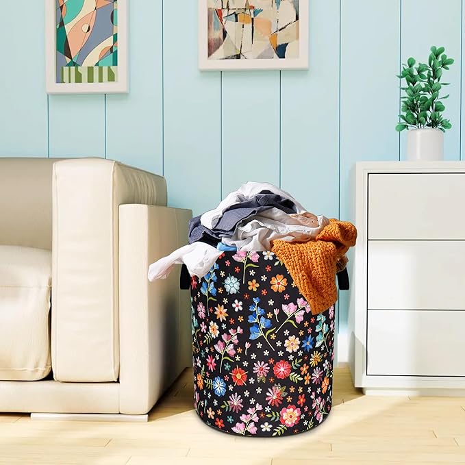 Beautiful Flower Laundry Basket Oxford Cloth Funny Floral Laundry Hamper With Handle Foldable Portable Clothes Storage Basket 18.9 X 16.5 In Storage Bag For Laundry Room/Bathroom/Bedroom/Dormitories
