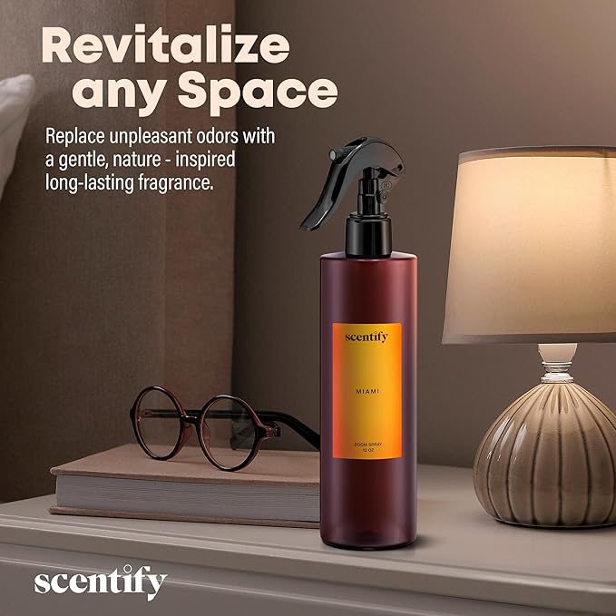 Scentify Miami Odor Neutralizing Room Spray – Luxury Cashmere, Floral & Musky Wood Fragrance, Instant Odor Eliminator for Home, Office & Car – 12 oz