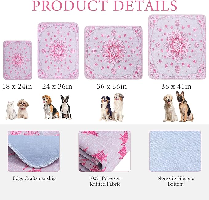 Homimp Washable Pee Pads for Dogs, 4 Pack Reusable Puppy Pads Waterproof, Absorbent and Leakproof Dog Pee Pads, Non Slip Puppy Training Pads, Pet Mat for Floor,Crate,Couch,Whelping,Pink, 18"x24"