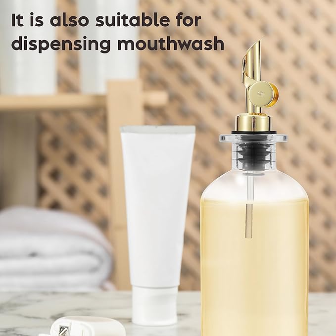 Olive Oil Dispenser Bottle - Includes 55 Kitchen Essential Labels - Cooking Oil Bottles for Kitchen, Coffee Syrup Dispenser - Pourer Spout with 16.9 fl oz Glass Container Cruet - 2pcs, Gold