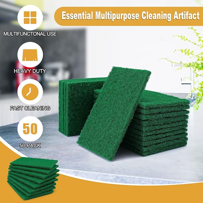 100 Pcs Scouring Pads,Heavy Duty Scour Pads,4 x 5.95 inch Reusable Green Scrub Pads for Metal Grills & Kitchen Scrubbers,Non-Scratch Scrubbing Pads for Household Kitchen Dishes Sink Bathtub