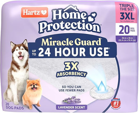 Hartz Home Protection Miracle Guard Lavender Scented Dog Pads, 3XL Size 20 Count, 24 Hour Use, Won't Leak and Odor Eliminating