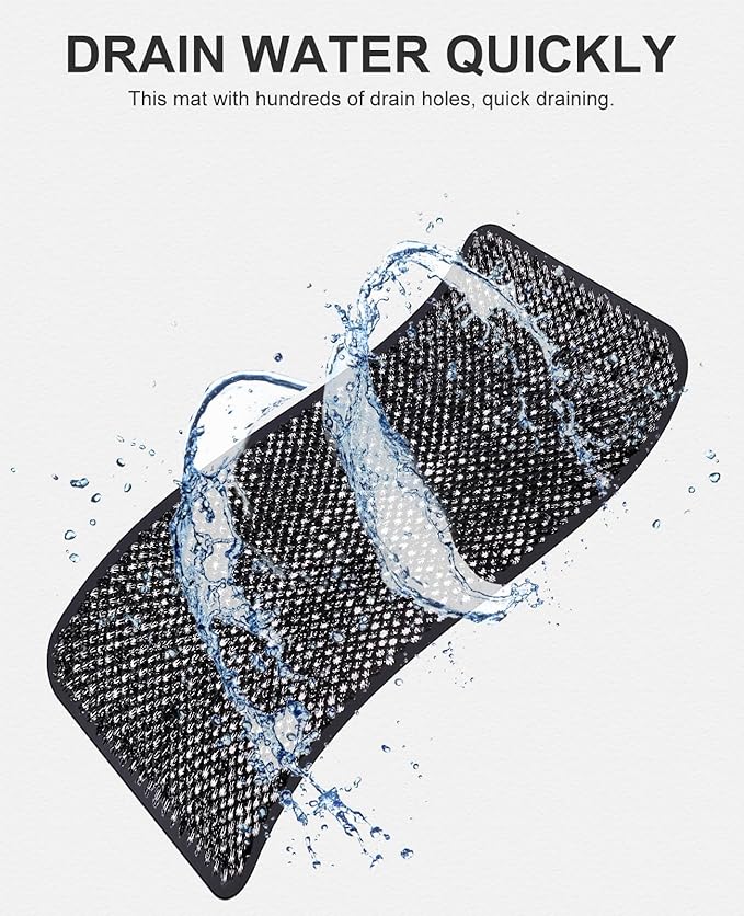 OTHWAY Non Slip Grassy Bathtub Mat : 25.6X13.4 inches Sturdy But Soft Bath Mat_Quick Drain Shower Floor Mat with Soft Bristles for Scrubbing Feet (Black)