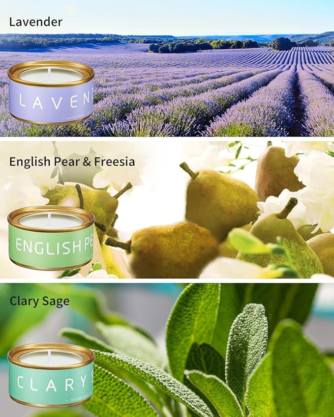 VTS Candles for Home Scented, 6 Pack Aromatherapy Candles (Lavender, Vanilla, English Pear & Freesia, Neroil, Clary Sage, Jasmine Sambac), Candles Gift Set for Stocking Stuffers, Christmas, Birthday