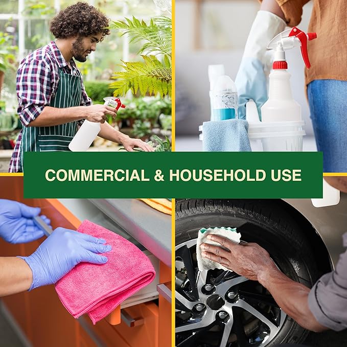 Heavy Duty 32oz Plastic Spray Bottles for Cleaning - Large Empty Industrial Bottles for Gardening Solutions, Vinegar, Chemicals, Professional Cleaners - Adjustable Sprayer Nozzle - Red 2 Pack