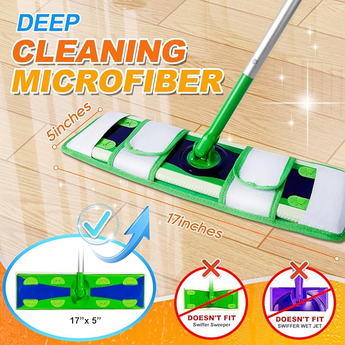 XL Wet Pads Refills for Swiffer XL Dry Sweeping Cloths Reusable XL Wet Mopping Pad Cleaning Cloths Microfiber Mop Pads for Hardwood Floor Cleaning (Green 3 Pack)