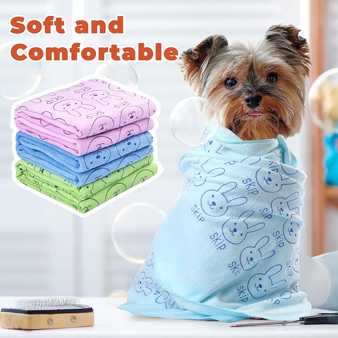 Irenare 12 Pcs Dog Towels Microfiber Pack Bulk, 20 x 40 inch Quick Drying Absorbent Pet Puppy Towels for Drying Small Puppy Dog Cat Pet Kitten Grooming Bathing Shower Travel Supplies