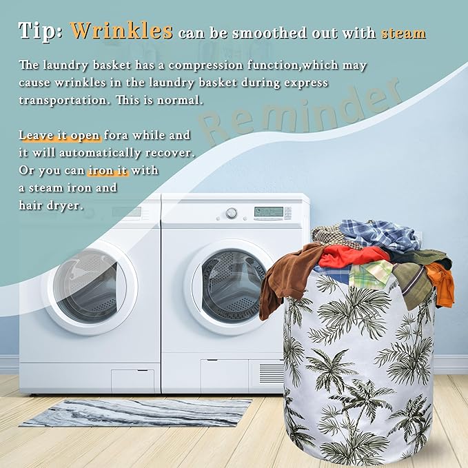 Tropical Palm Tree Laundry Basket Foldable With Handles Tote Bag Oxford Cloth Colorful Laundry Hamper 18.9"x16.5 "Clothe Storage Bucket Toy Organizer For Bathroom/Laundry/Bedroom