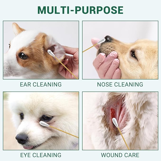 200 PCS Dog Ear Cleaning Swabs in Storage Box - 6" Long Cotton Swabs for Dogs, Large Cotton Head Highly Absorbent, Lint-Free - Specially Designed for Use with Pet Ear Cleaner