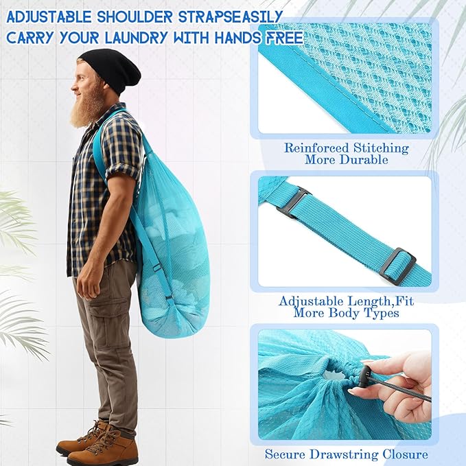 4 Pcs Large Mesh Laundry Bag with Adjustable Drawstring Closure 24 x 36 Inches Travel Laundry Bags for Dirty Clothes Machine Travel Washable College Dorm Sports (Classic)