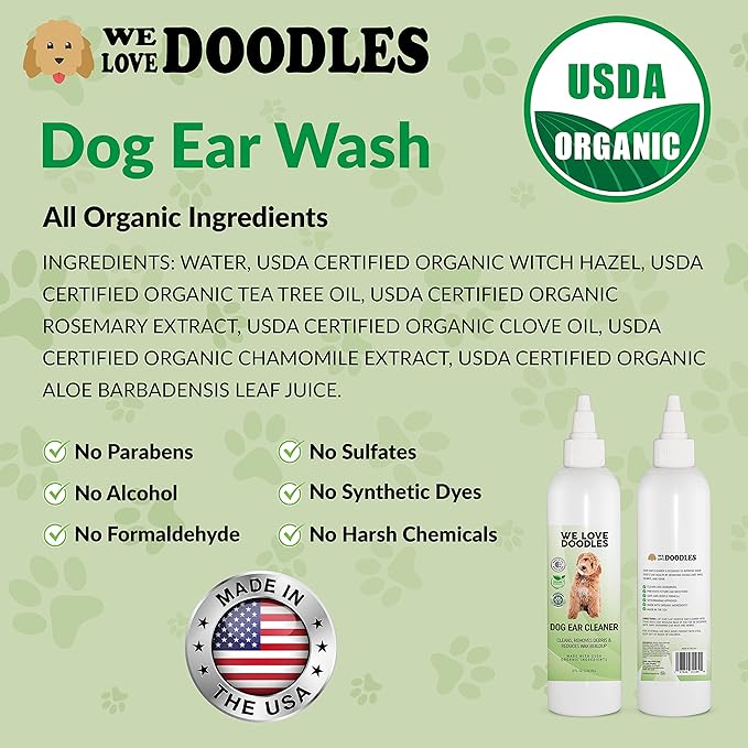 We Love Doodles Dog Teeth Cleaning Wipes & Ear Cleaner - Pet Dental Finger Wipes, Freshens Breath, Ear Wash & Clean Ear Drops for Dogs