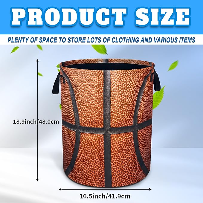 Basketball Laundry Basket Oxford Cloth Ball Texture Laundry Hamper With Handle Foldable Portable Clothes Storage Basket 18.9 X 16.5 Inch Storage Bag For Laundry Room/Bathroom/Bedroom/Dormitories
