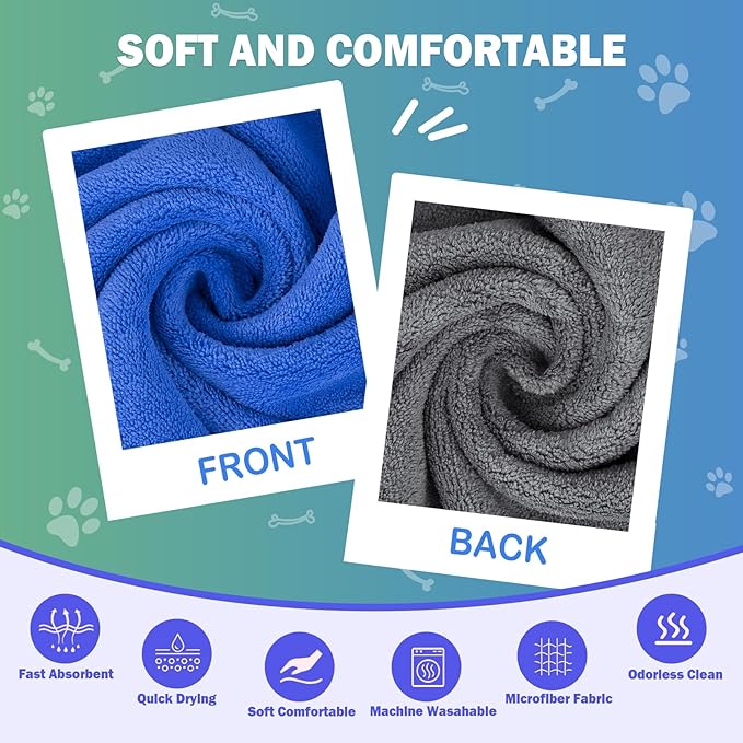 MICOOYO 3PCS Dog Towels for Drying, Super Absorbent Pet Grooming Towels, Quick Drying Dog Bath Towels for Puppy Cats (Green, Blue, Yellow, M)