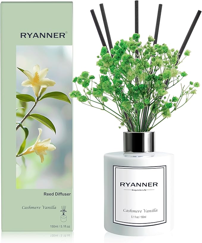 Reed Diffuser Set,5.1 fl oz Cashmere Vanilla Scent Diffuser with Sticks Home Fragrance Reed Diffuser with Essential Oil for Bathroom Shelf Decor&Air Freshener,Home Bathroom Office Decor&Gifts