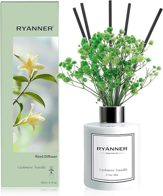 Reed Diffuser Set,5.1 fl oz Cashmere Vanilla Scent Diffuser with Sticks Home Fragrance Reed Diffuser with Essential Oil for Bathroom Shelf Decor&Air Freshener,Home Bathroom Office Decor&Gifts