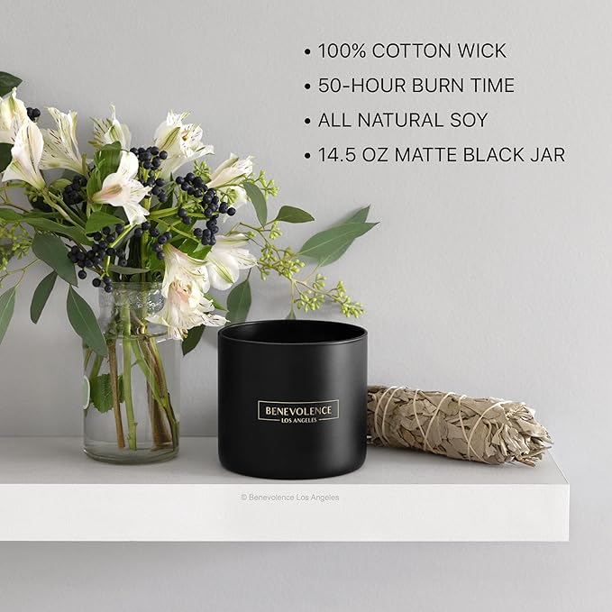 Benevolence LA 3 Wick Candle, Bergamot & Jasmine Large Scented Candle | Soy Candles | Gifts for Women and Men | Home Fragrance | Aromatherapy | Bathroom Freshener | 14.5 Oz, 45 Hour Burn