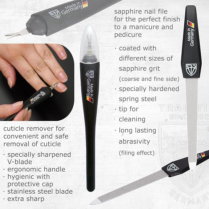 3 Swords Germany - brand quality 10 piece manicure pedicure grooming kit set for nail care scissors clipper pink synthetic leather case - Made by 3 Swords