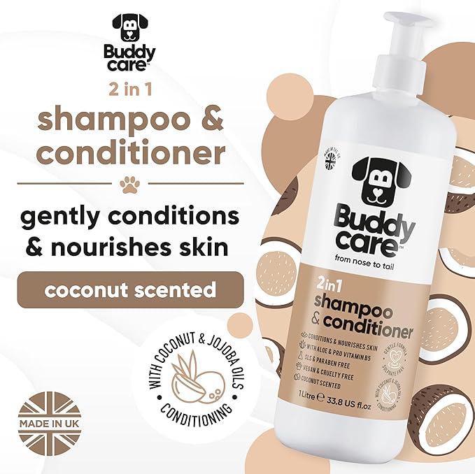 2in1 Dog Shampoo & Conditioner by Buddycare | Coconut Scented | with Aloe Vera and Pro Vitamin B5 (33.8oz)