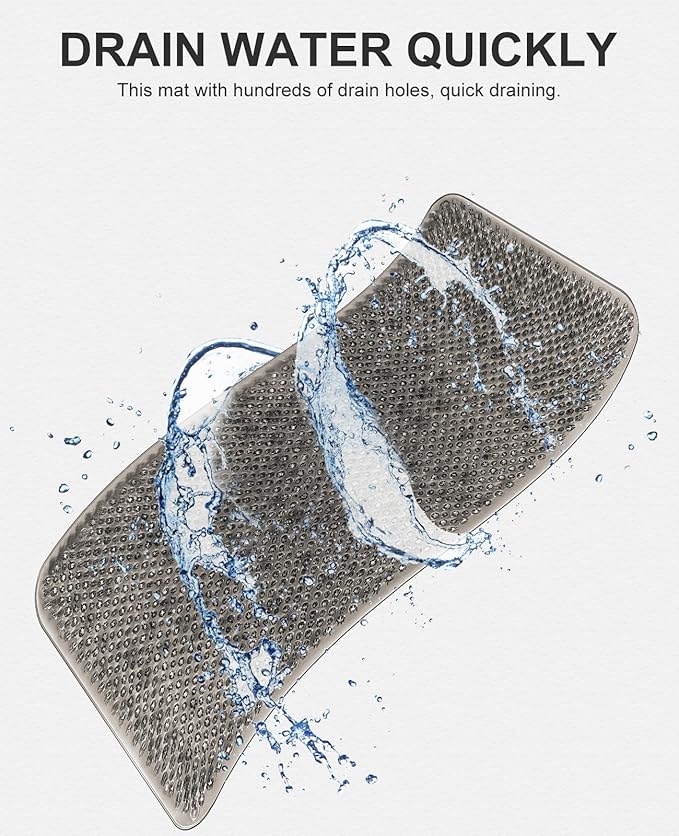 OTHWAY Non Slip Grassy Bathtub Mat : 27.5X15.7 inches Sturdy But Soft Bath Mat_Quick Drain Shower Floor Mat with Soft Bristles for Scrubbing Feet (Dark Grey)